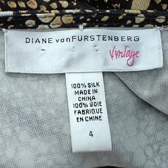 Diane Von Furstenberg Julian Silk Wrap Dress Size 2 Black Tan Lizard Stretch - Picture 7 of 10